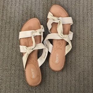 Cream Born Leather Sandals Slides